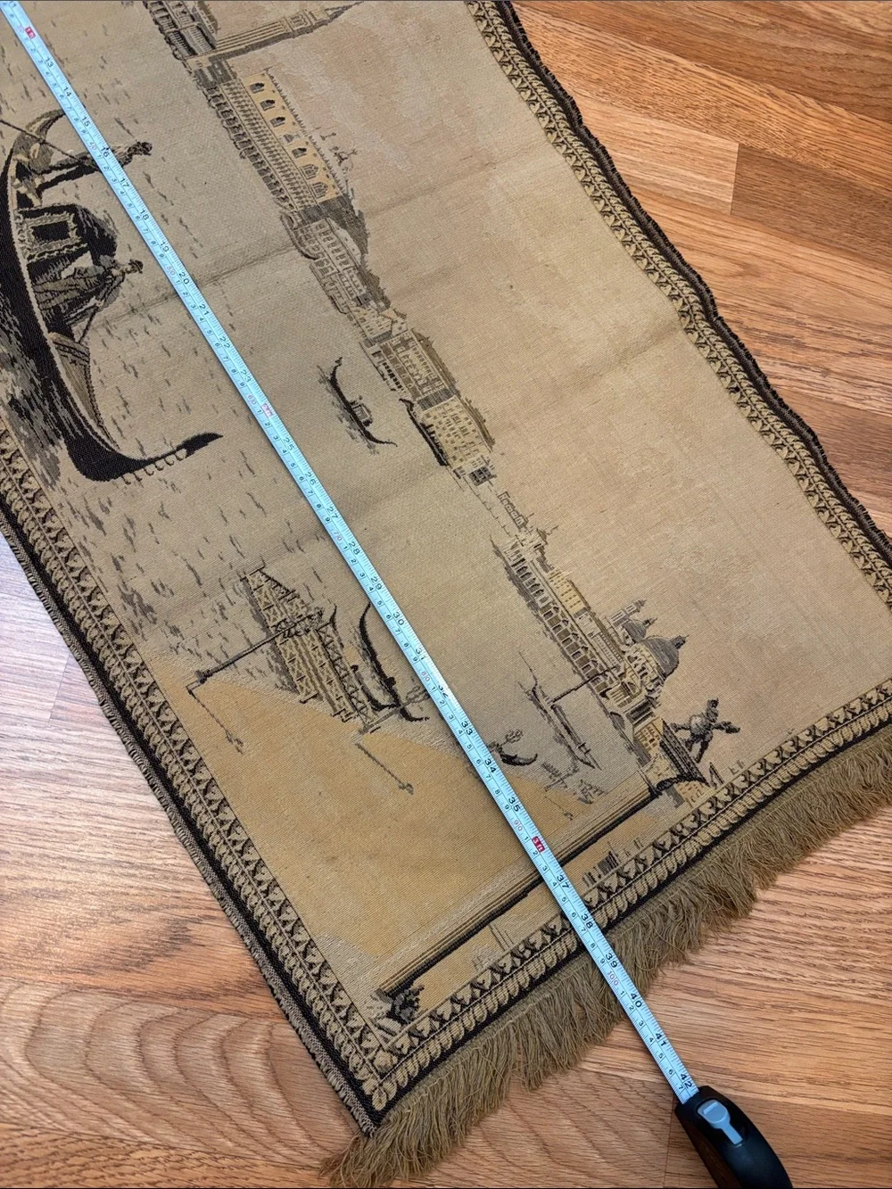 Vintage Venezia Beige and Black Venetian Gondola Wall Tapestry